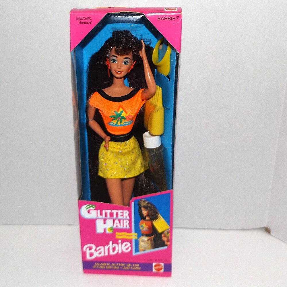 1993 Mattel Glitter Hair Barbie Long Black Hair Fashion Doll #10966 New Sealed